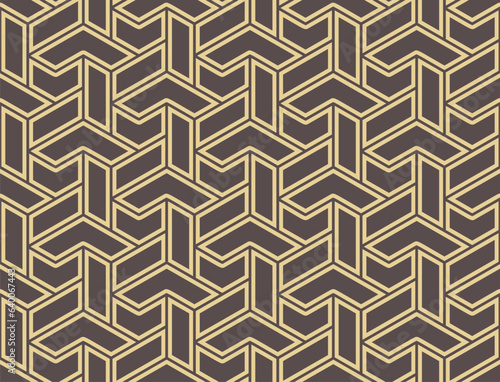 Seamless geometric background for your designs. Modern vector brown and golden ornament. Geometric abstract pattern