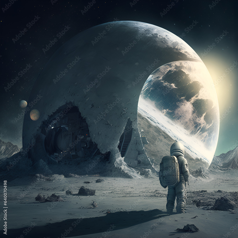 people living in the moon with futuristic theme - generative AI people living in the moon with futuristic theme - generative AI