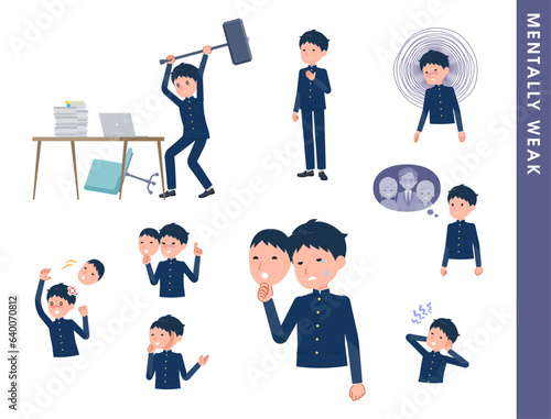 精神的に弱っている学ラン男子学生のセット