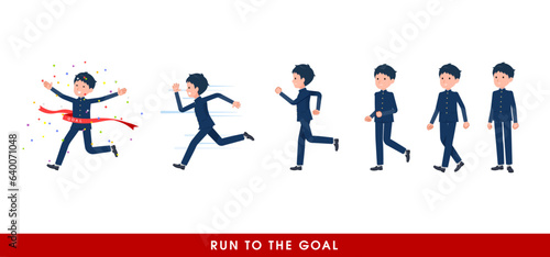 走り出す学ラン男子学生のセット