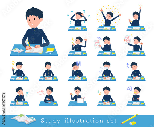 勉強に関する学ラン男子学生のセット