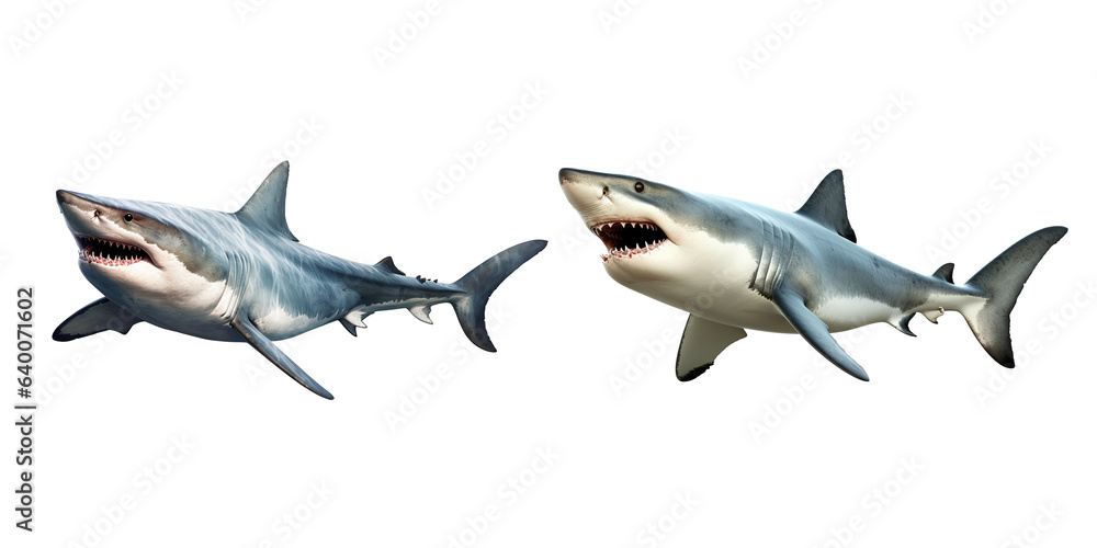 Fototapeta premium Set of Shark with open jaws closeup on transparent background Generative AI