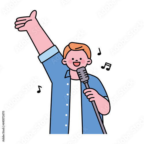 Festival. A musician is singing and waving on stage.