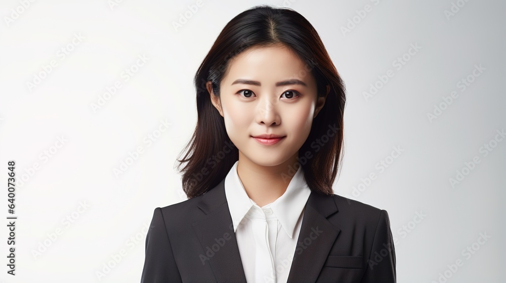 Chinese businesswoman looking at camera, portrait. isolated on white background. generative ai Chinese businesswoman looking at camera, portrait. isolated on white background. generative ai
