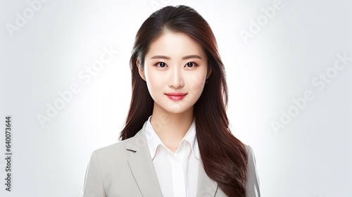 Chinese businesswoman looking at camera, portrait. isolated on white background. generative ai