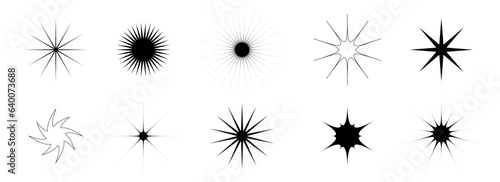 Blinks and twinkles set. Retro bling stars collection. Abstract black starburst shine effect pack. Design element template for poster, banner, card, icon, label, collage, flyer. Vector bundle
