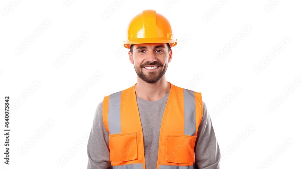 civil engineer holds a computer tablet while wearing a reflective vest and helmet. isolated against a white background. generative ai civil engineer holds a computer tablet while wearing a reflective vest and helmet. isolated against a white background. generative ai