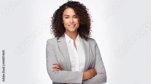 Portrait of beautiful business woman in the office. Crossed arms, High quality. isolated on white background. generative ai