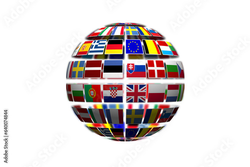 Digital png illustration of 3d globe of european flags on transparent background