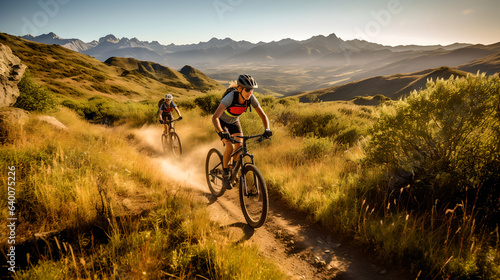 Young woman in helmet and google riding downhill mountainbike