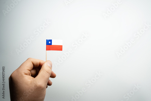 Canvas-taulu hand holding a chilean flag with white background