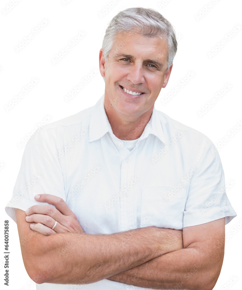 Digital png photo of happy caucasian man with white shirt on transparent background Digital png photo of happy caucasian man with white shirt on transparent background