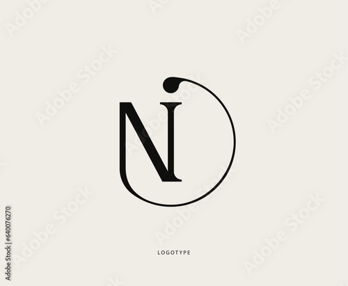 NI logo design. Vector illustration. Circle shape elegant logo.