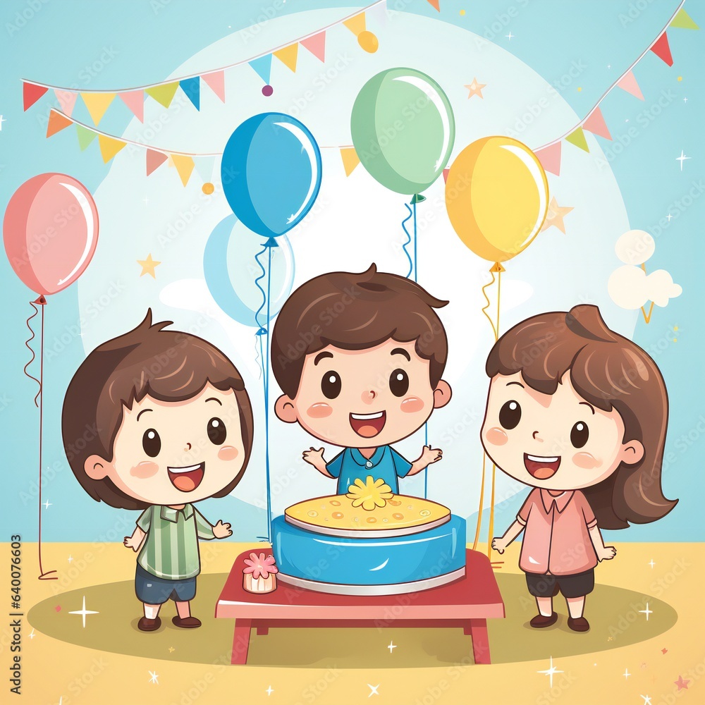 Cute children having fun on birthday party. Generative ai Cute children having fun on birthday party. Generative ai