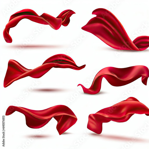 Red curtain, superhero red cape 3d realistic vector set. Generative AI 
