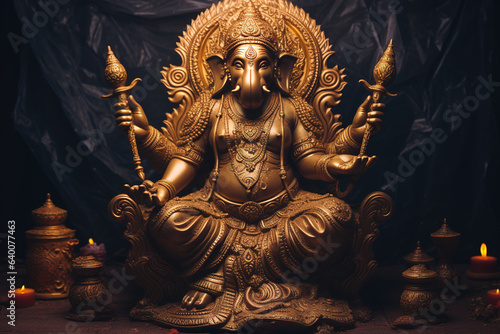 Gold god ganesha statue indian festival