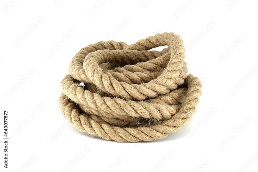 Fototapeta premium Thick strong jute rope isolated on white