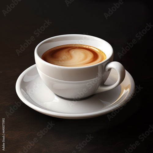 White Cup of coffee with white saucer on black studio theme background © Azra