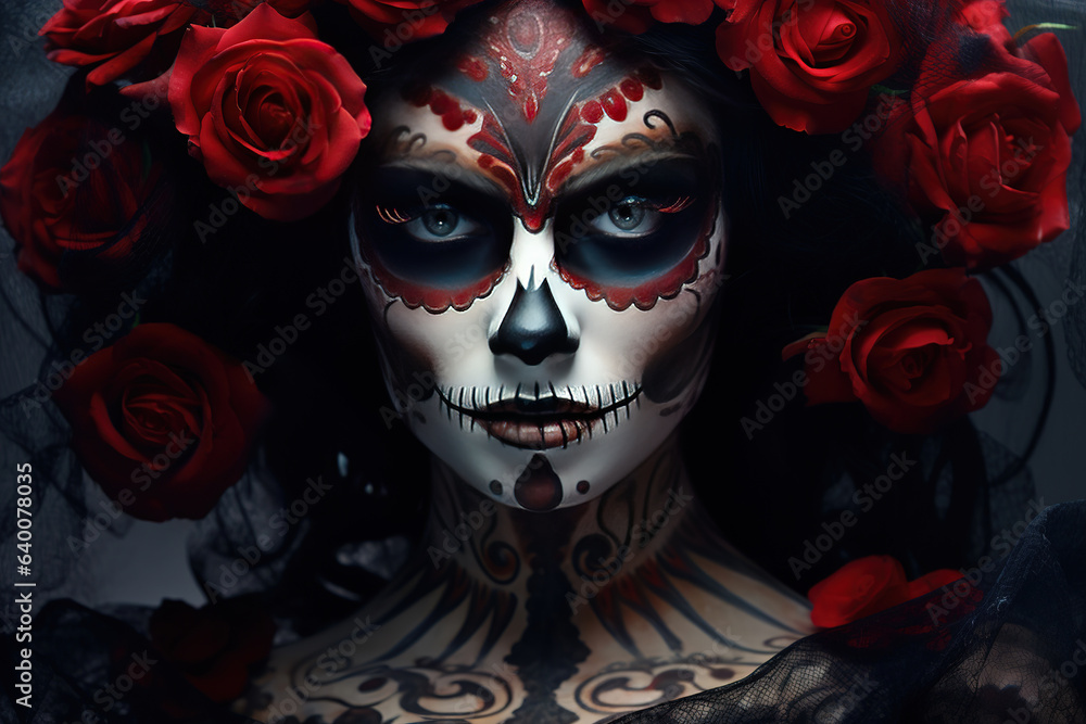 Calavera with roses as eyes Calavera with roses as eyes