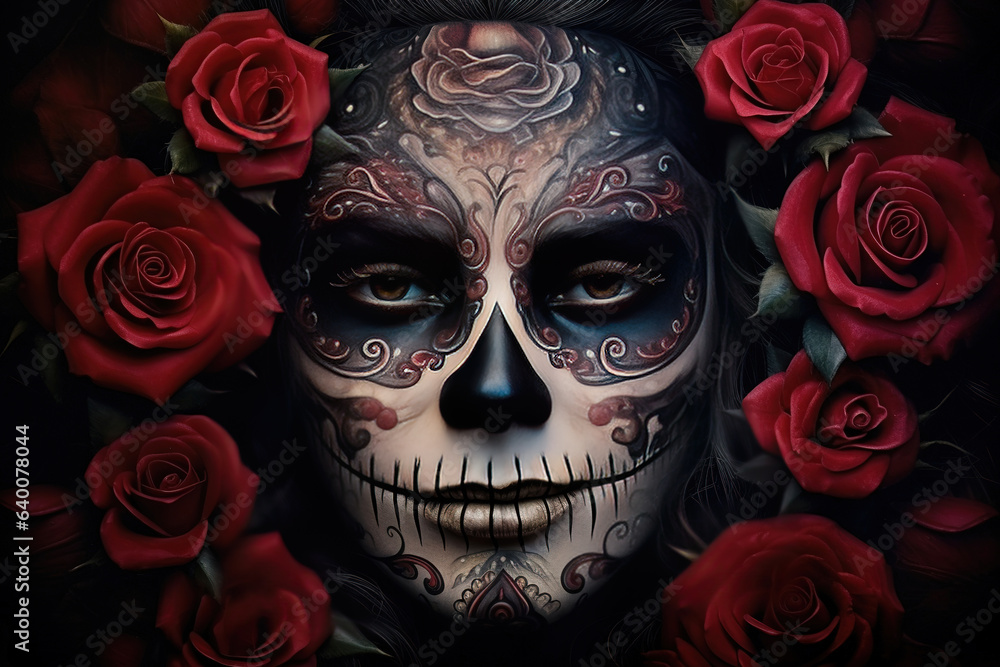 Calavera with roses as eyes Calavera with roses as eyes