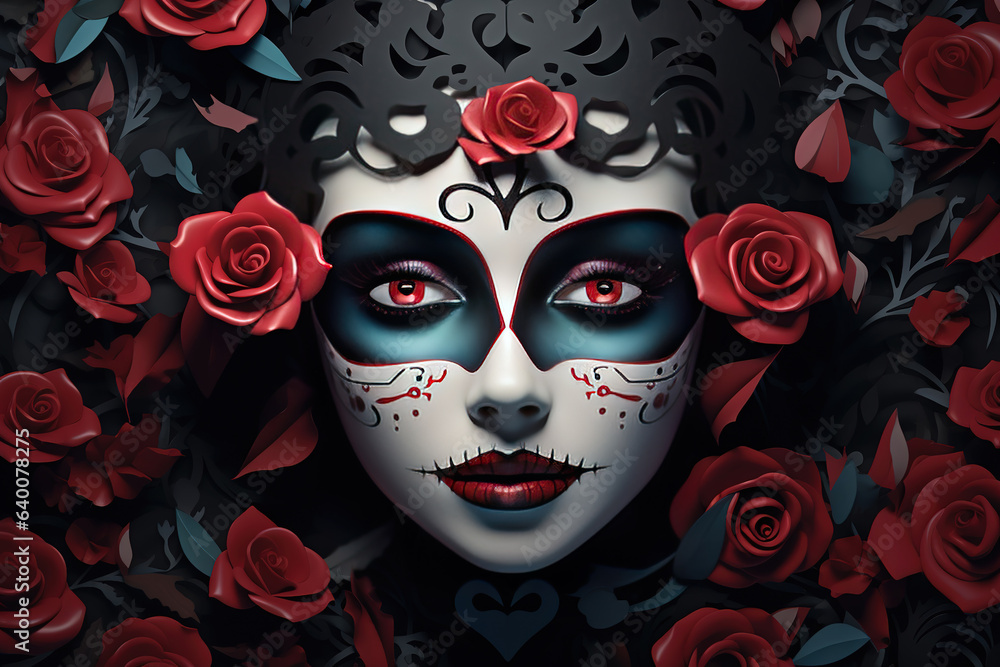 a graphic design style collage poster combining calavera