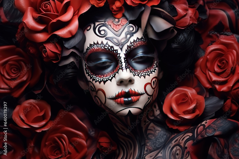 calavera with roses as eyes and a really dark background calavera with roses as eyes and a really dark background