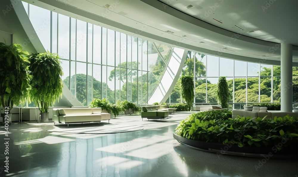 expansive and airy interior of a modern, futuristic building unfolds expansive and airy interior of a modern, futuristic building unfolds