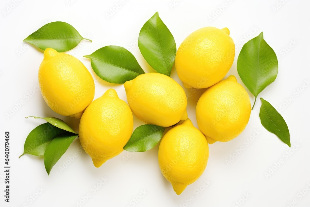 lemons and leaves isolated on white background