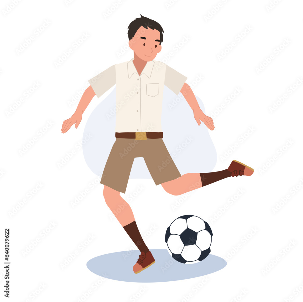 Young Thai Student Boy Kicking Ball After Classes. Young Thai Student Boy Playing Football After School Young Thai Student Boy Kicking Ball After Classes. Young Thai Student Boy Playing Football After School