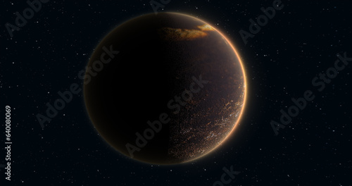 Abstract planet red rusty realistic futuristic round sphere against the background of stars in space