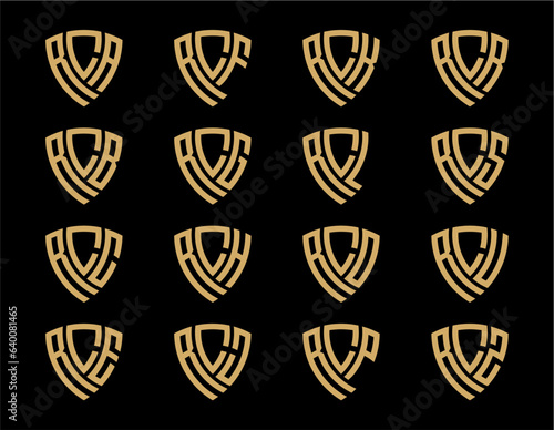 RCA, RCB, RCC, RCE, RCF, RCG, RCH, RCJ, RCK, RCL, RCO, RCP, RCR, RCS, RCU, RCZ creative letter shield logo design vector icon illustration