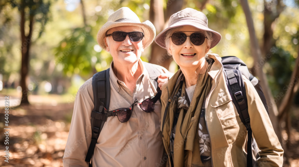 An elderly couple staying active hiking mountain on holiday. An elderly couple staying active hiking mountain on holiday.
