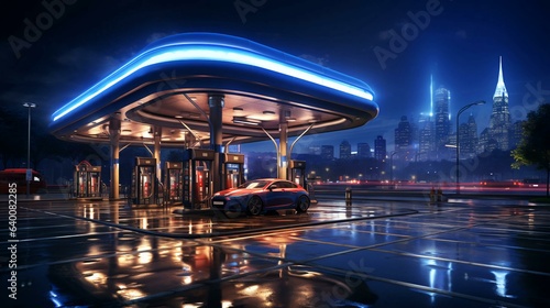 A modern filling station for refueling cars with gasoline, diesel or gas. © Aliaksandra