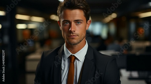 Male businessman office worker in an expensive classic suit in the office