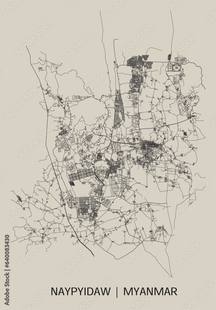 Obraz premium Naypyidaw (Myanmar) street map outline for poster.