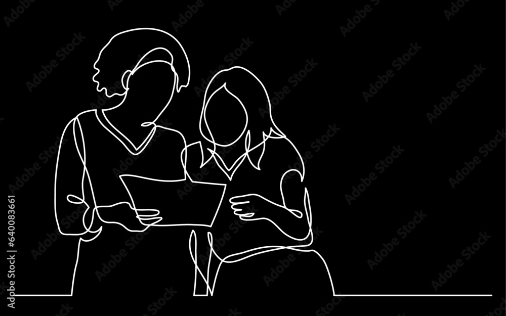 continuous line drawing vector illustration with FULLY EDITABLE STROKE of diverse office workers having discussion as a concept of business meeting continuous line drawing vector illustration with FULLY EDITABLE STROKE of diverse office workers having discussion as a concept of business meeting