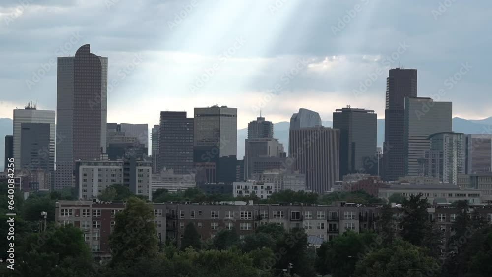 Sunrays And Clouds Over The Denver Skyline - Daytime to Night Timelapse. - wide Sunrays And Clouds Over The Denver Skyline - Daytime to Night Timelapse. - wide