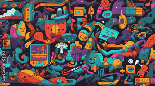 Wallpaper Mural Vector doodle art cluttered maximalist pattern Torontodigital.ca