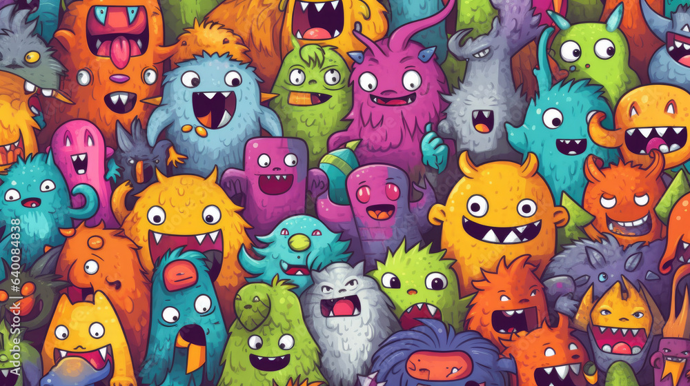 Vector cute doodle monsters seamless pattern Vector cute doodle monsters seamless pattern