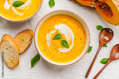 Pumpkin Soup with Cream and Bread