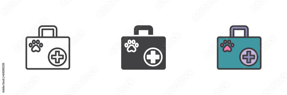 Veterinary medical bag different style icon set Veterinary medical bag different style icon set