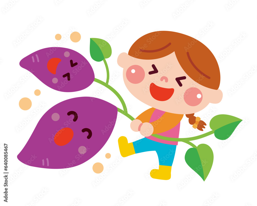 芋掘りをしている女の子のイラスト Stock Vector | Adobe Stock