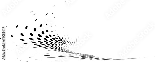 Dotted halftone corner edging with fanciful shapes and curves. For logos, signs, header borders. Vector.