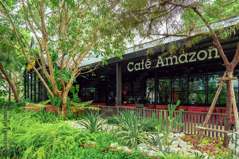 KANCHANABURI, THAILANDJULY 1,2023 Beautiful exterior view of Cafe