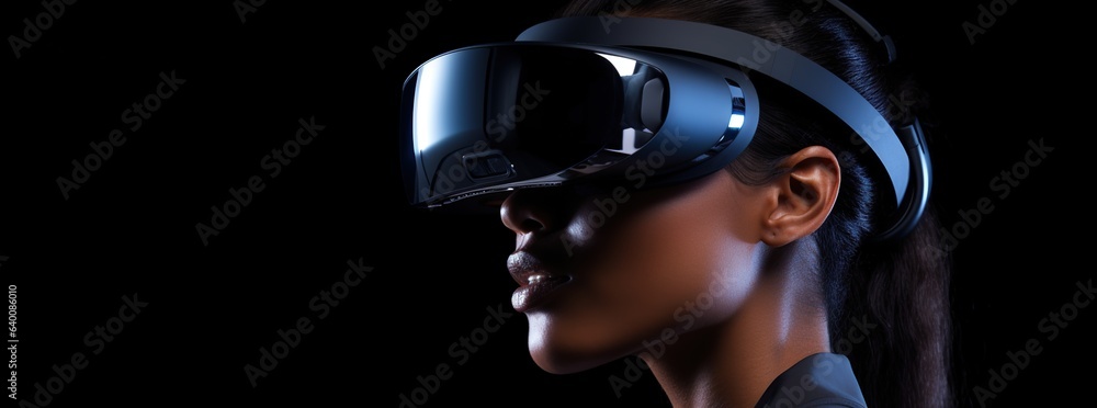 Illustration of a person wearing a virtual reality VR headset, AI Generated. Illustration of a person wearing a virtual reality VR headset, AI Generated.