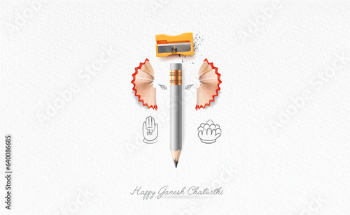 Happy Ganesh Chaturthi typography. Creative concept design of Lord ganesha festival with pencil.