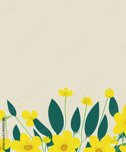 botanical backdrop with border of delicate blooming yellow flowers.