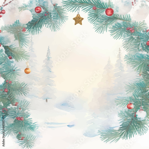 クリスマスツリーのオーナメントとキラキラした背景イラスト  Generative AI