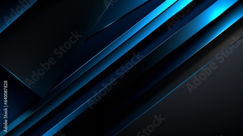 Corporate modern dark blue and grey abstract background. Color gradient. Geometric shape. Lines, stripes at different angles. 3d effect. Futuristic. Web banner. Wide. Panoramic design. Generative AI