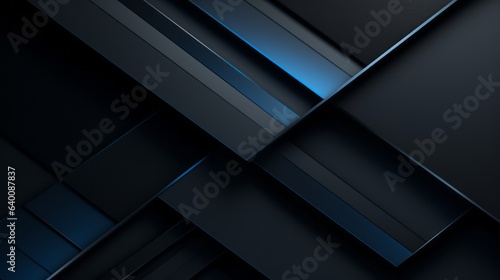 Corporate modern dark blue and grey abstract background. Color gradient. Geometric shape. Lines, stripes at different angles. 3d effect. Futuristic. Web banner. Wide. Panoramic design. Generative AI
